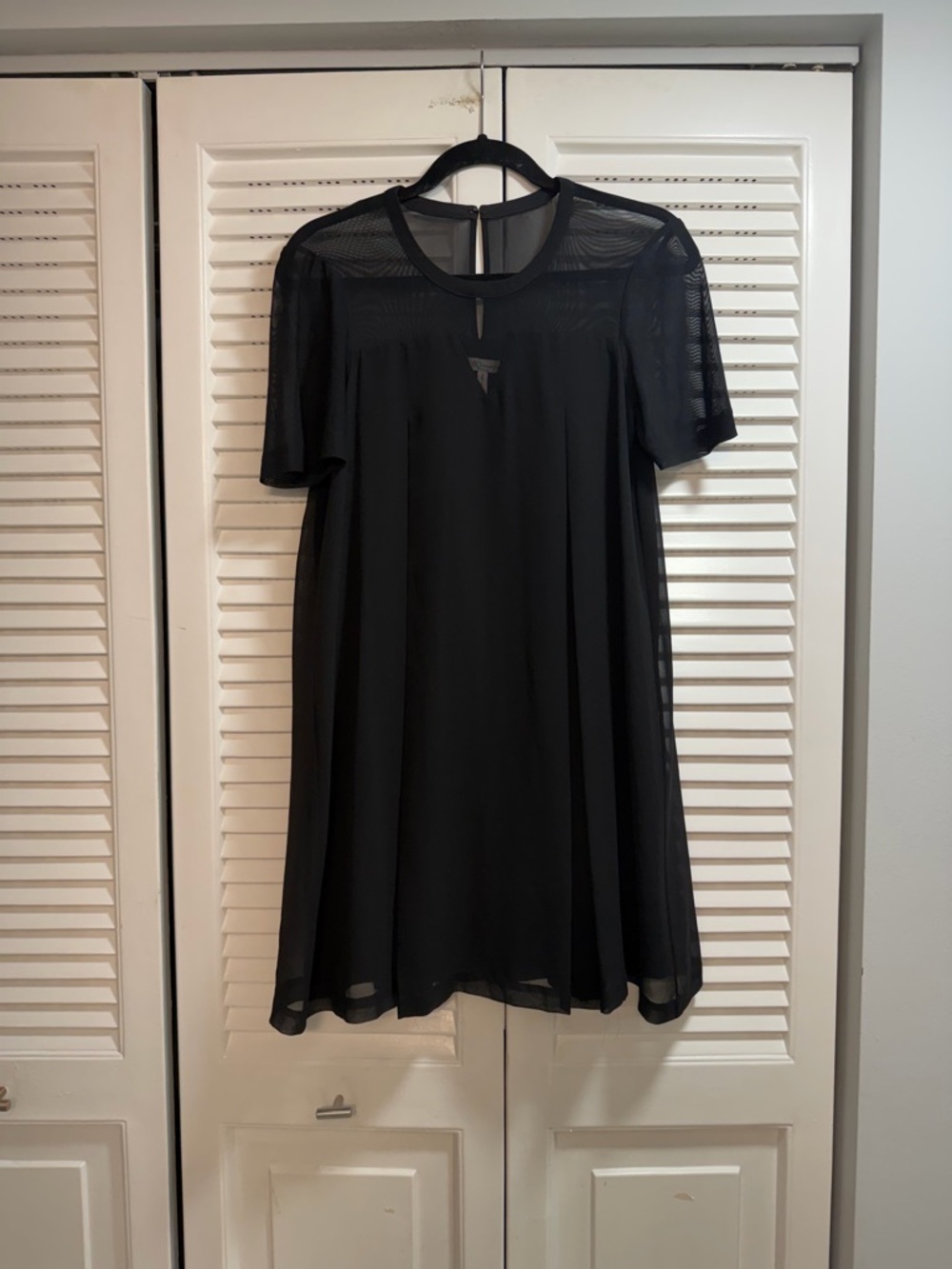 BCBGeneration Black Short-Sleeve Mesh Yoke Mini Dress